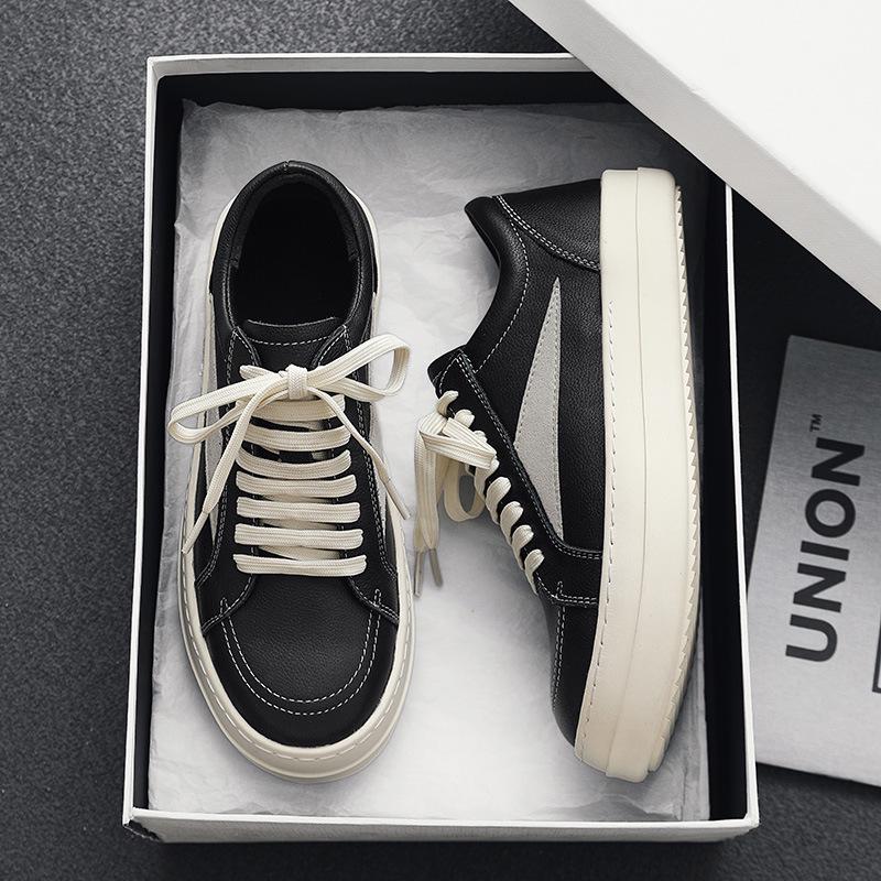 Men's Autumn Black & White Height-Boosting Skate Shoes - Trendy, Casual, and Versatile Low-tops