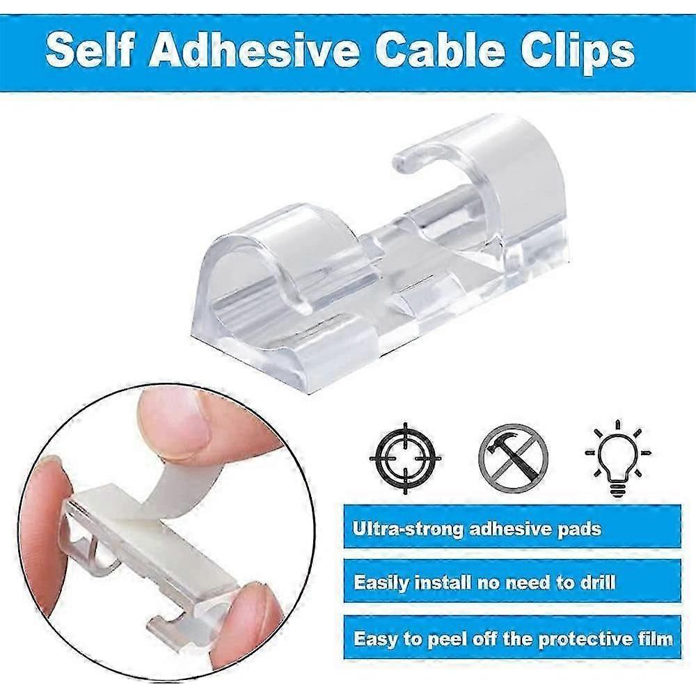 60PCS Transparent Cable Clips, Strong Self Adhesive Cable Tidy Wire Holder, Durable Mount-Round Plastic Cord Management Organiser Clamps for Home and