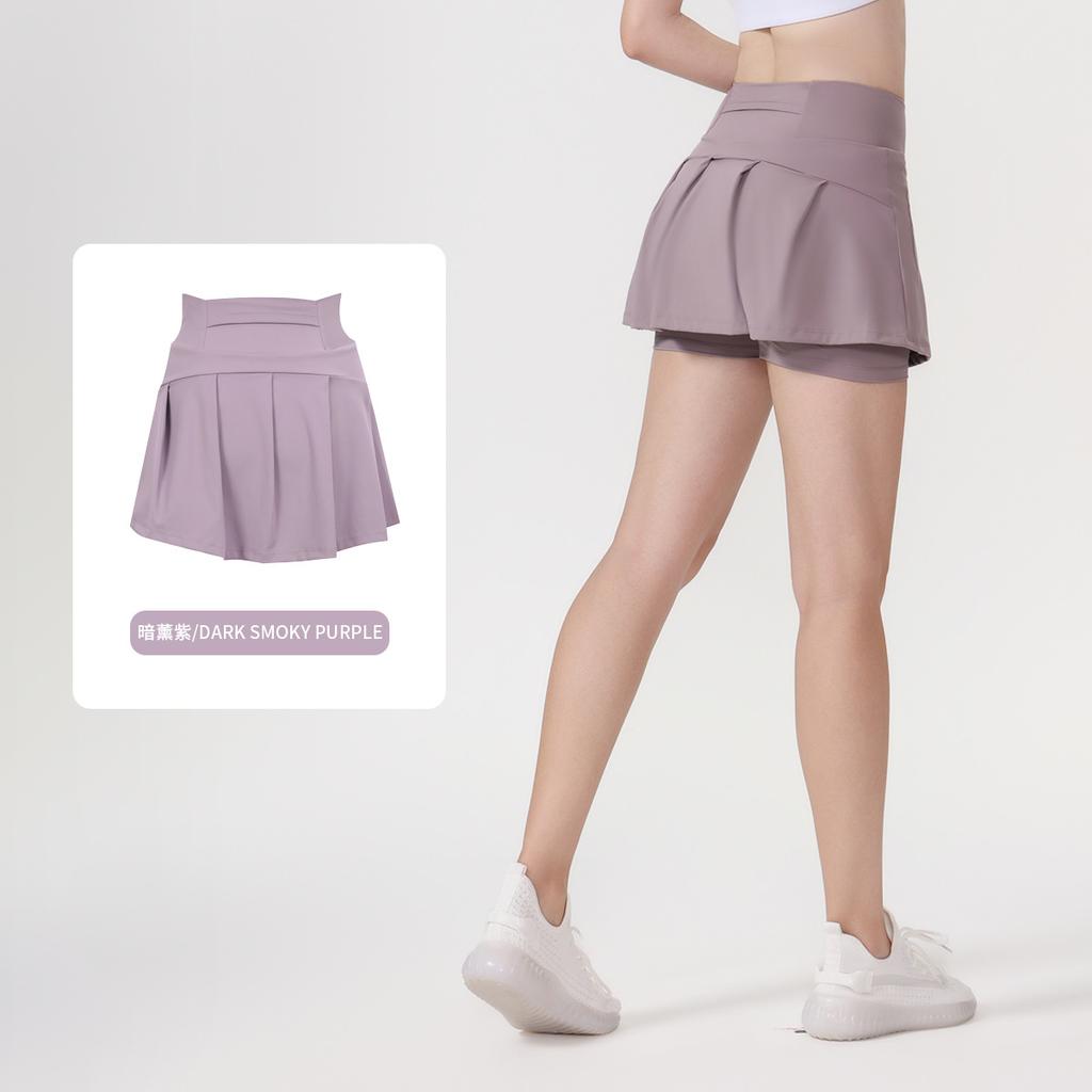 () Sports Tennis Skirt Women'S Anti-Light Fitness Skirt Fake Two-Piece Yoga Quick-Drying Pleated Skirt Shorts