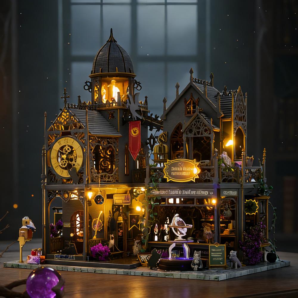 DIY Magic Castle Book Stand Handmade Assembly Wooden Miniature Model DIY Assembly Toy