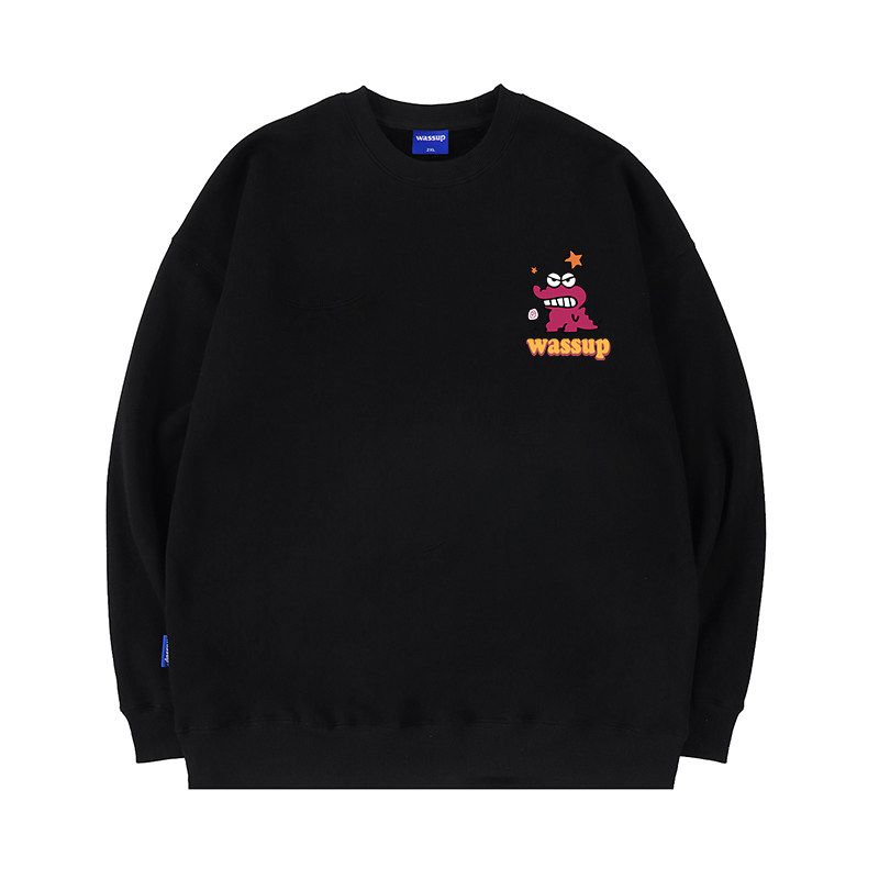 Wassup Mr. Crocodile American-Style Heavyweight Crewneck Sweatshirt for Men, Autumn and Winter, Loose Casual Trendy Versatile Fleece-Lined Top