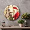 Santa Horse Aluminum Tin Sign 8 inch Round Vintage Christmas Decor For Home Office Cafe Holiday Gift