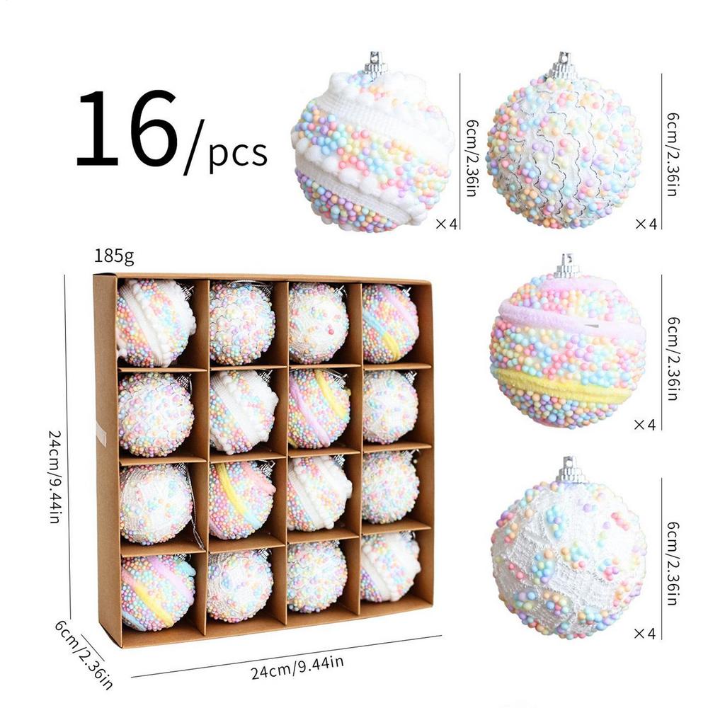 16pcs 6cm Christmas Balls Decorations Plaid Fabric Balls Christmas Tree Hanging Decoration For Home Bedroom Window Display