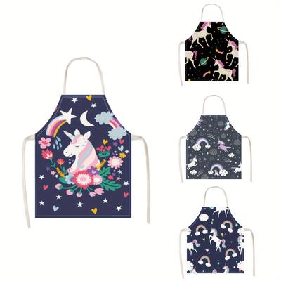 1pc Unicorn Apron Kids Kitchen Cooking Baking Waterproof Cartoon Space Print Chef Bib Gift for Girls Boys Birthday Party