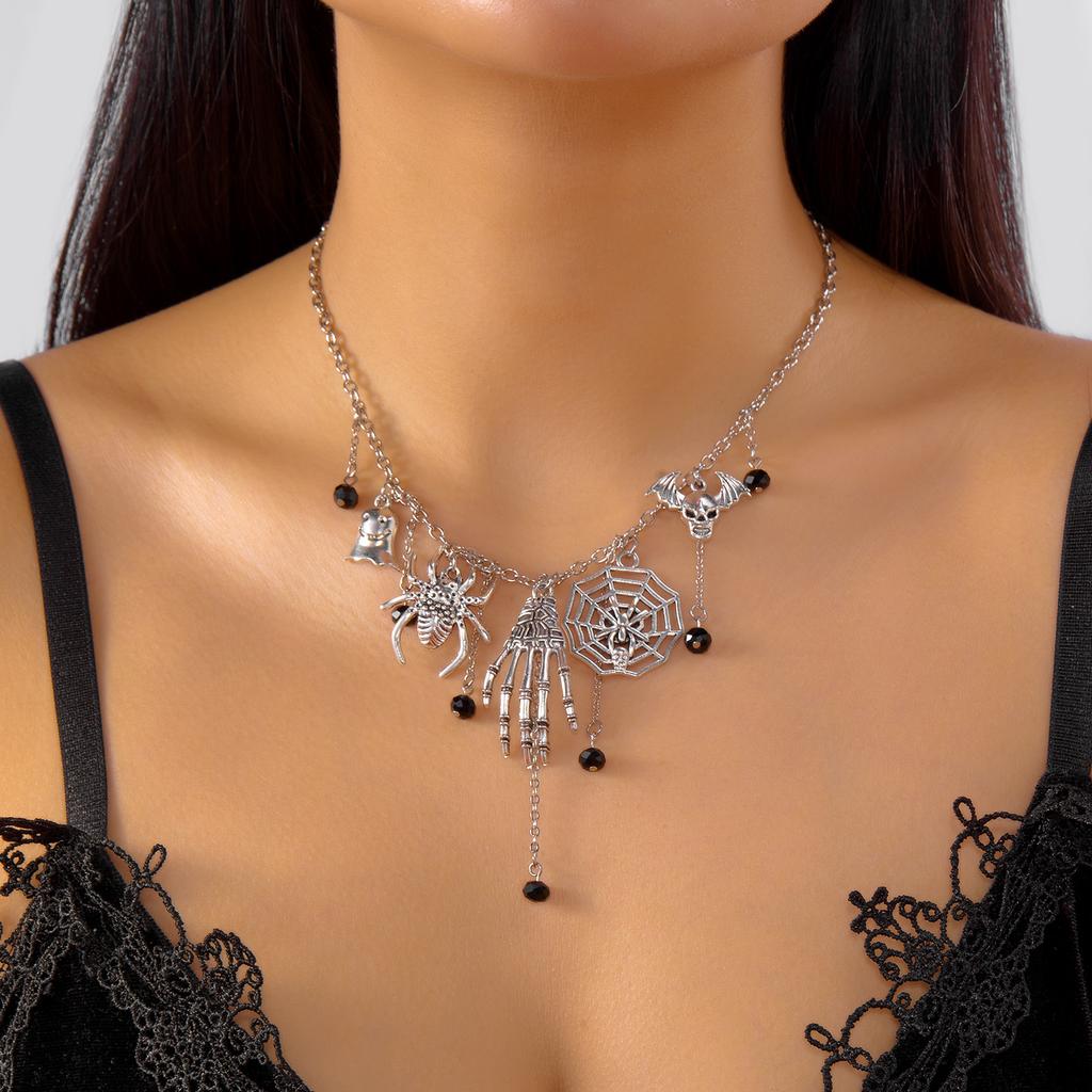 Funny Halloween Necklace For Women Inlaid Zircon Pumpkin Spider Web Ghost Black Cat Skeleton Pendant Choker Festival Jewelry