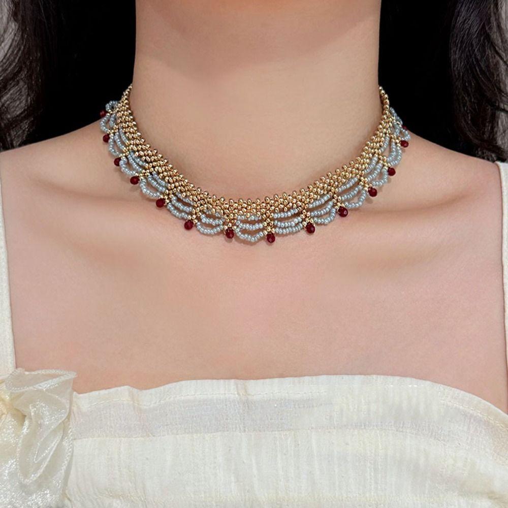 Hanfu Accessories Beads Necklace Ethnic Style Multi-layer Lace Necklace Chinese Style Choker  Girls