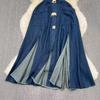 Retro lapel hollow waist exposed waist thin sleeveless single-breasted a-word split denim dress casual long dress