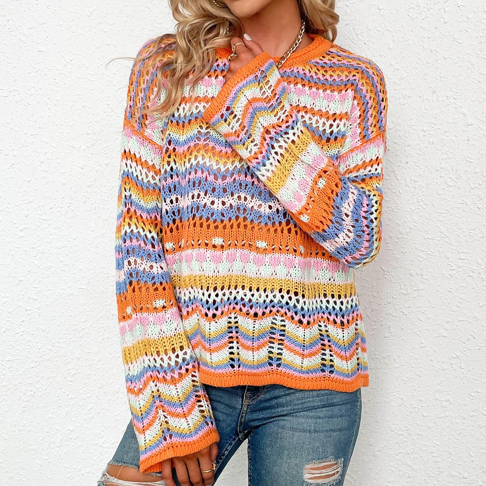 Женский свободный двухцветный свитер в полоску с круглым вырезом повседневный топ с вырезом XL 2720₽