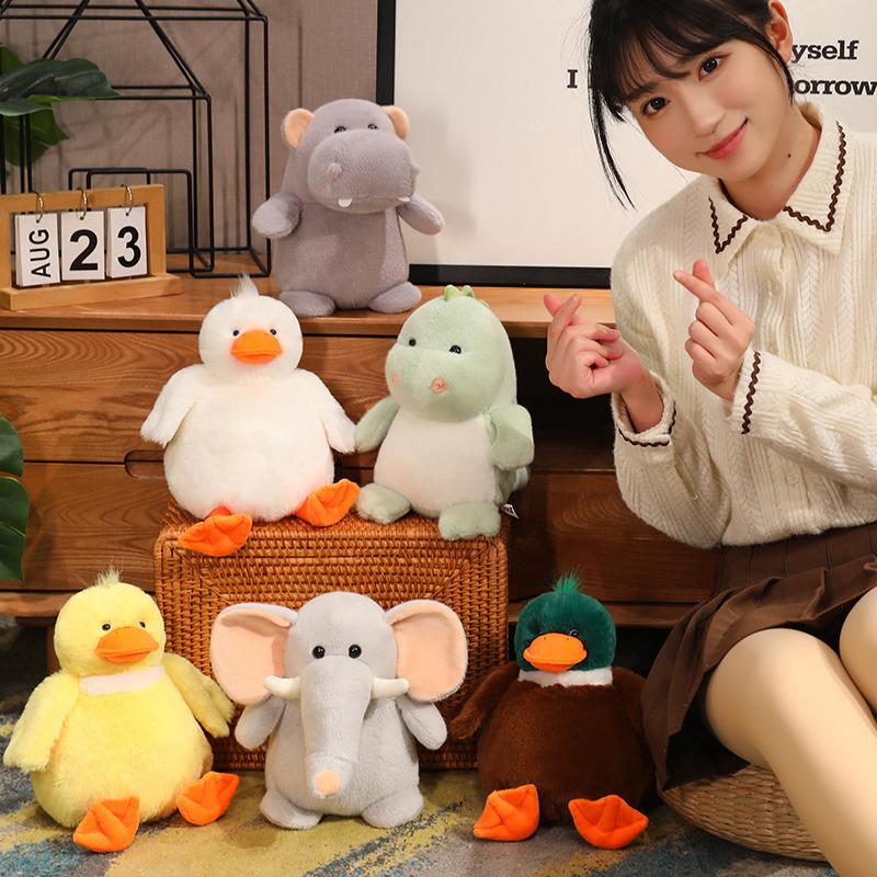 Bai Fen Bai Dolls And Toys White/Yellow/Brown Cute Chubby Elephant Duckling Doll Plush Toy Hippo Dinosaur Doll Children's Company Soothing Rag Doll