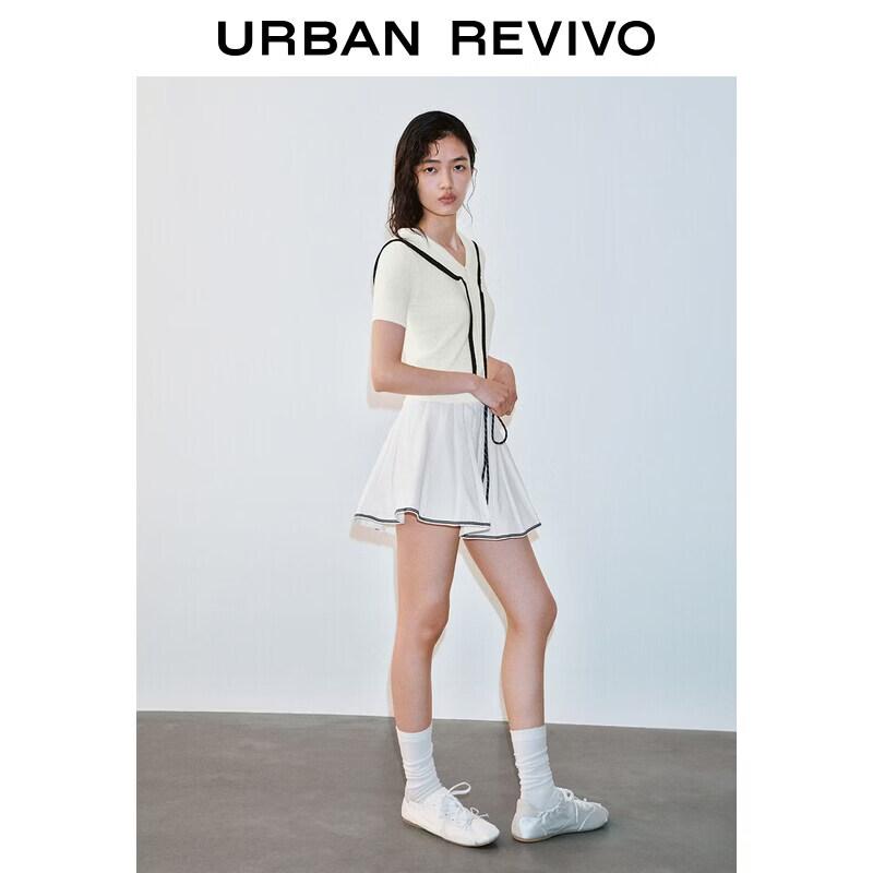 UR2026 Women s Color-block Sailor Collar Knit Top M