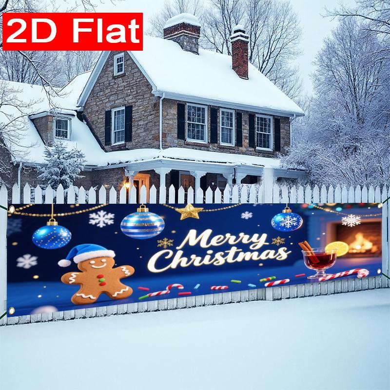 Blue & Silver Christmas Yard Banner, Merry Christmas Xmas Sign Design, Polyester Outdoor Garden New Year Party Supplies