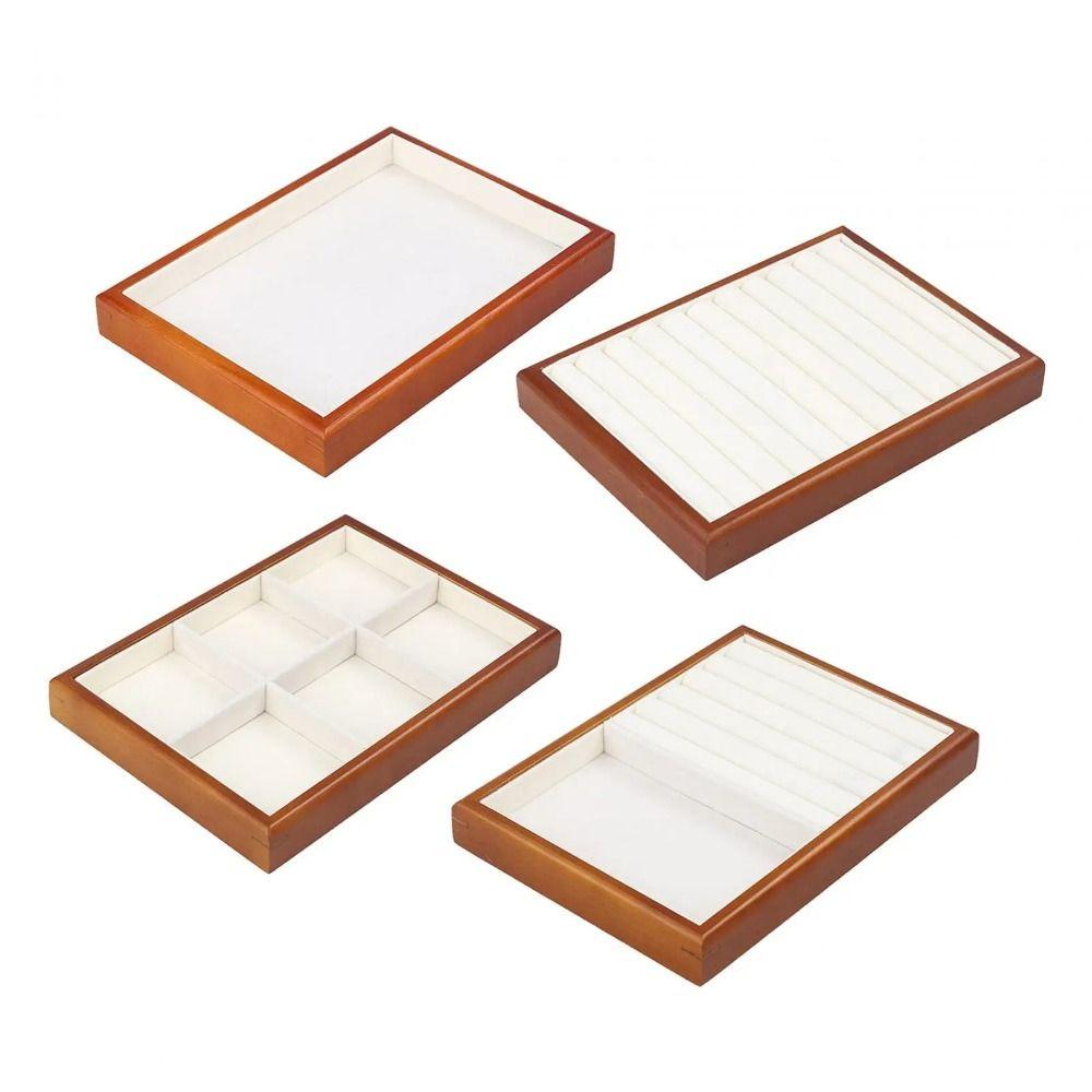 Multi-Grids Earrings Display Tray Velvet Jewelry Box Wooden Holder Jewelry Storage Box