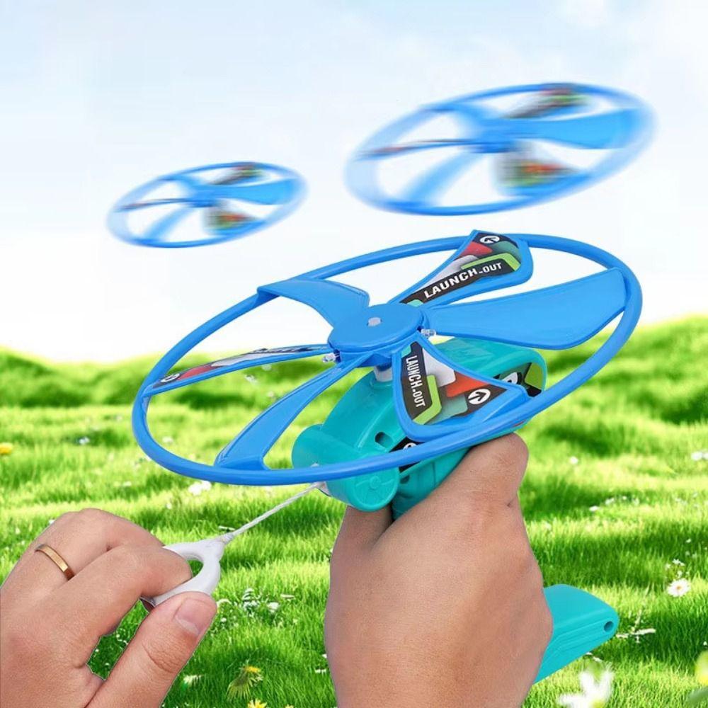 Atmosphere Prop Ripcord Sky Spin Toys Launcher Spinner Dragonfly Toy Pull Flying Ripcord  Outdoor