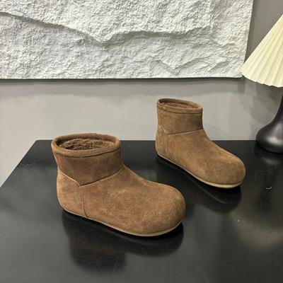 Leather Wool Snow Boots Women's Winter New Round Head Thick-soled Sleeve Thickened Warm Cowhide Casual Cotton Boots