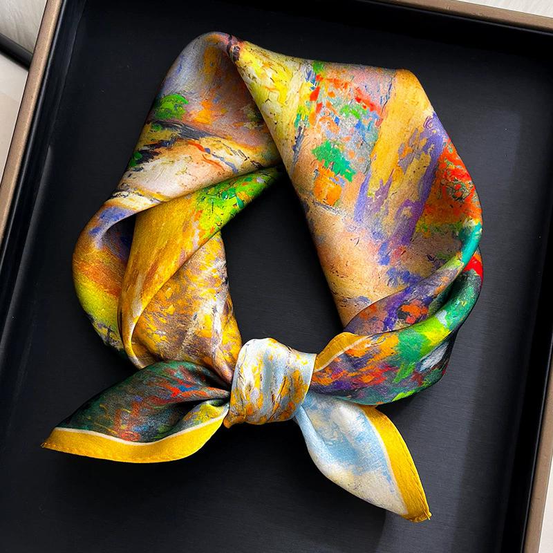 100% Pure Silk Scarf Women Neck Square Headband Scarves Bandana  Fashion Hijab Poncho Scarves Pashmina  Female Foulard 53cm