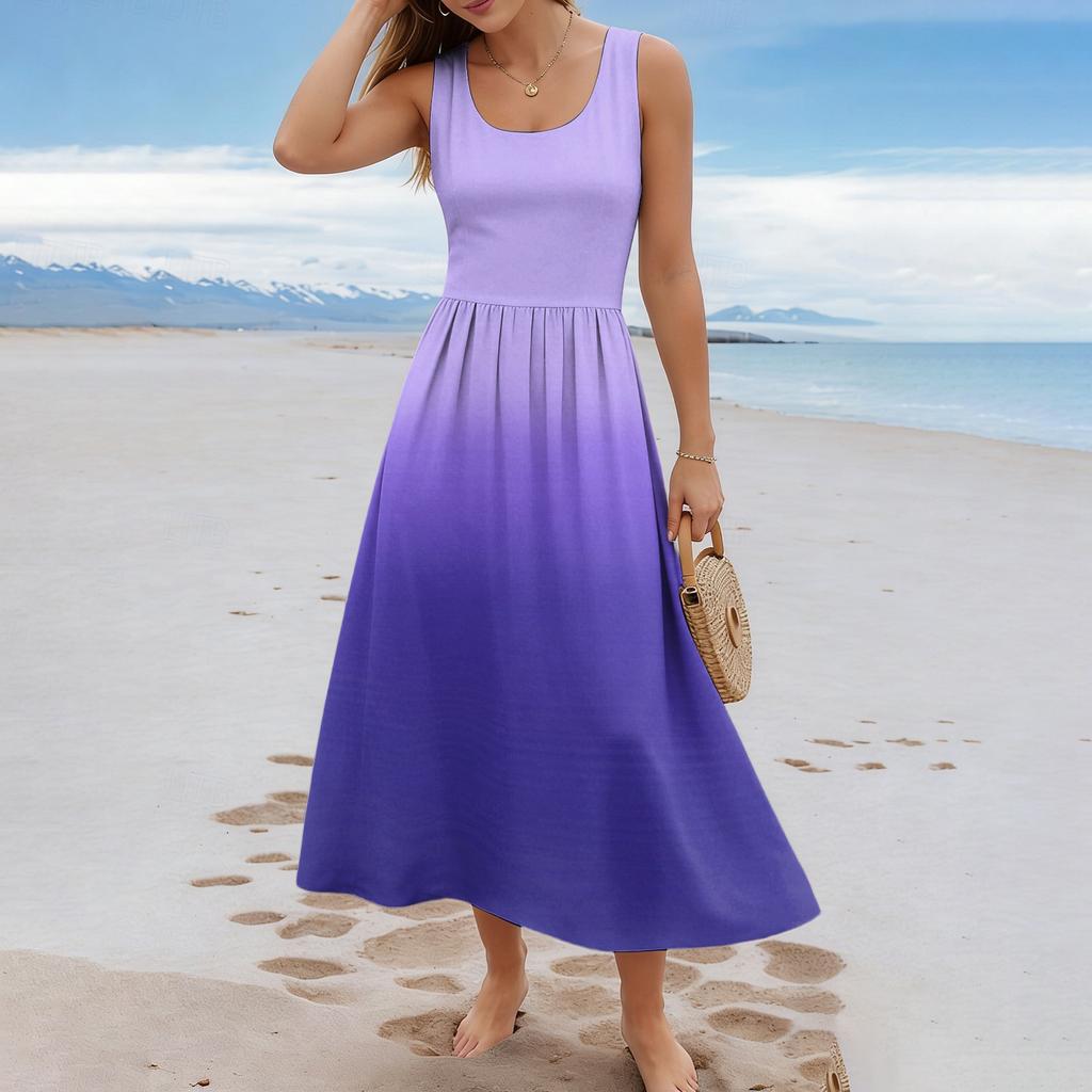 Ladies' gradient printed summer casual and fashionable sleeveless long dress