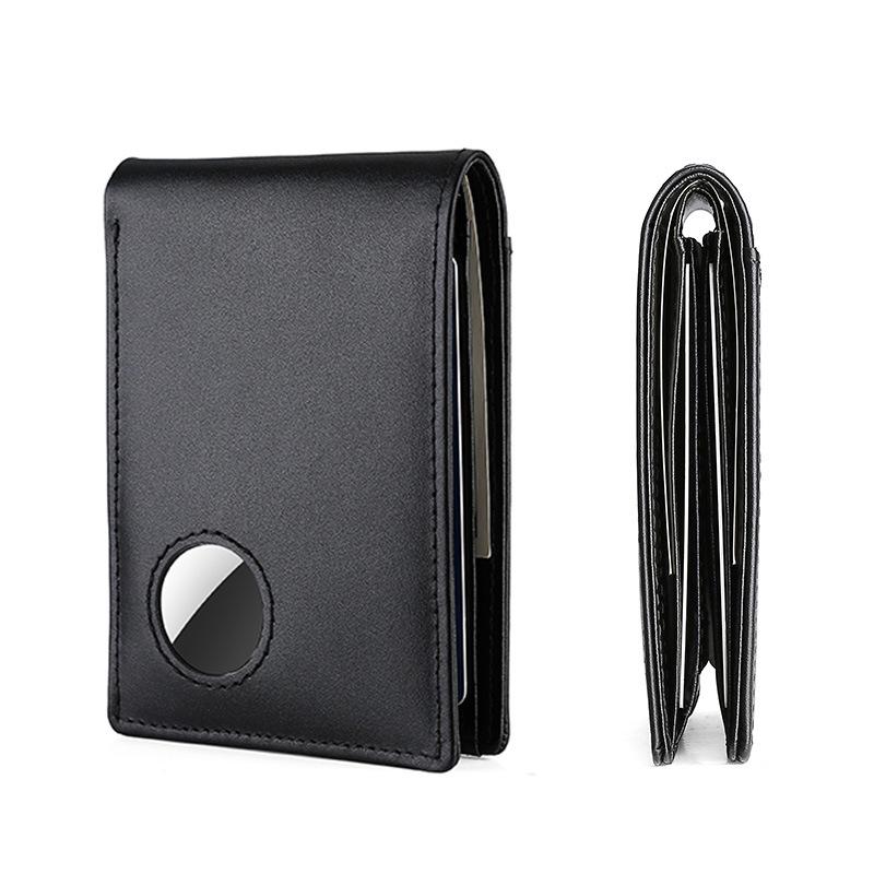 

Airtag Business Genuine Cow Leather Men Bifold Thin Wallet RFID Blocking Credit Bank Card Holder with ID Window Male Purse Black чорний