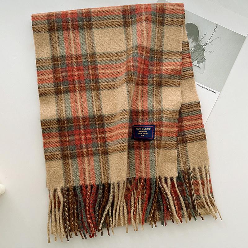 2024 Red Classic Plaid Women Scarf Imitation Cashmere Shawl Winter Thick Warm Neckerchief Foulard Echarpe Wrap Designer Lady