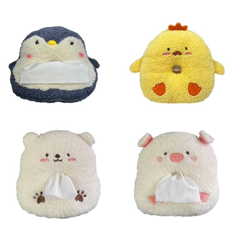 Plush Vehicle Tissue Dispenser Storage Holder Organizer No Tools Installation Multifunctional Auto Interior Decoration