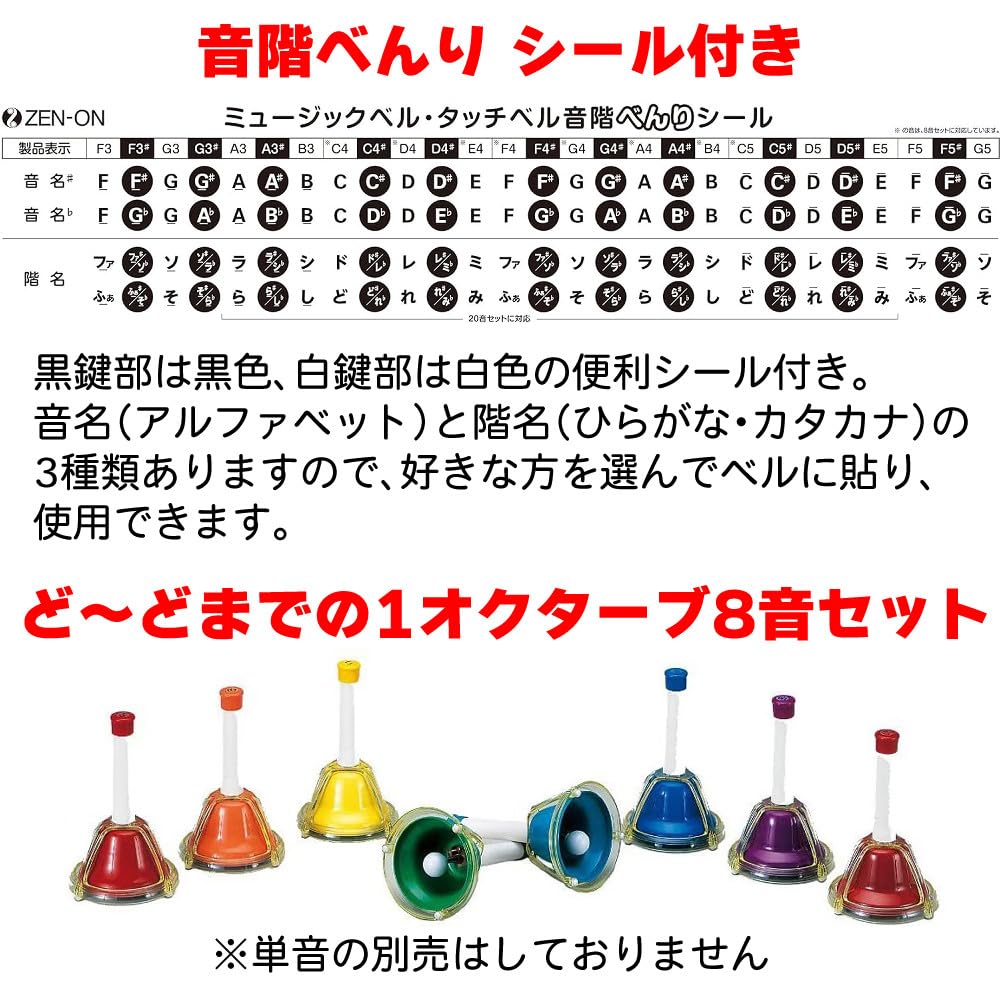 Zen-On Music Bells, Hand/Touch Type, 8 Notes, CBR-8T, Song Collection, Cloth Set