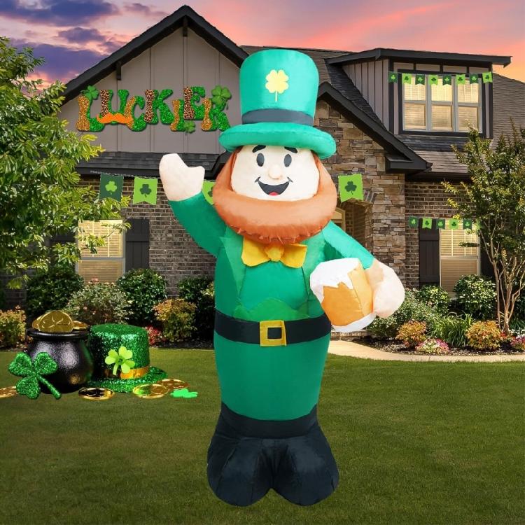 's Highlight Inflatable Leprechaun Decoration 1 Meter Tall Featuring LED Lights In Fan And Ground Stakes For Stability