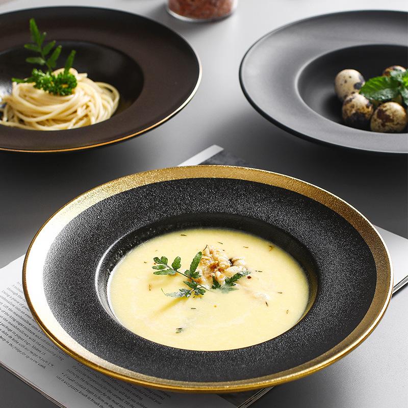 Middagstallrik i västerländsk stil med bred kant keramisk servis Rund tallrik Pasta tallrik Salladstallrik Frukttallrik