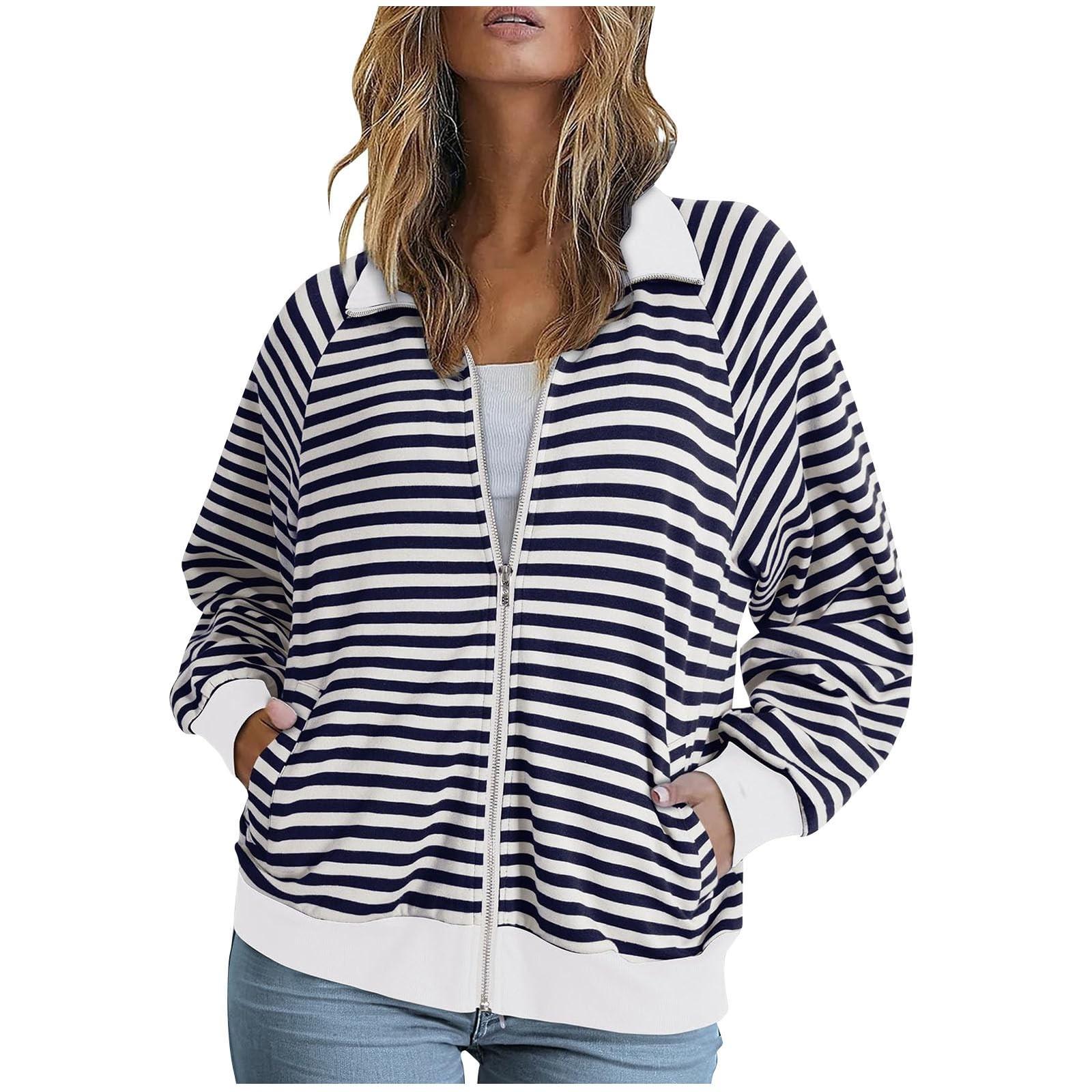 

Женский свободный повседневный кардиган с полосатыми лацканами и контрастными карманами, длинный рукав, куртка XXL белый