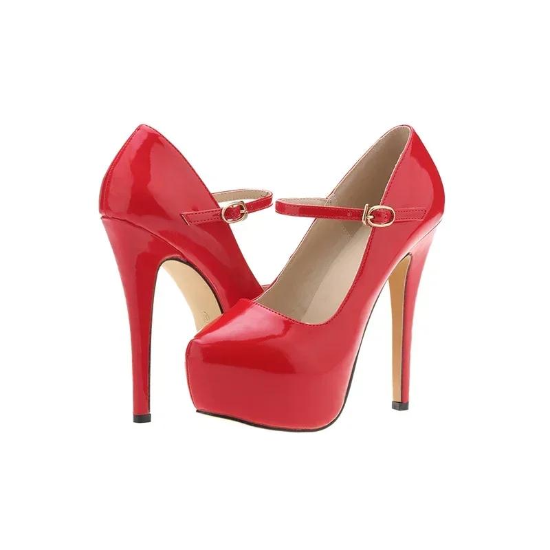 Women Platform High Heels Stiletto Sexy 14cm Round Toes Pole Dance Pumps Fashion Party Dress Buckle Wedding Shoes Large Size 44