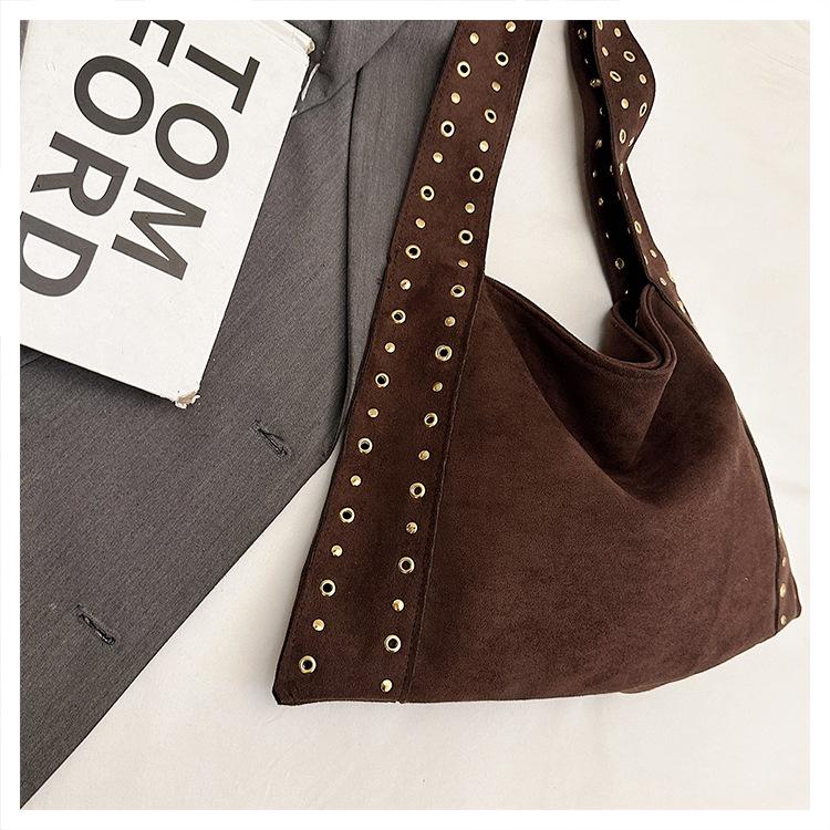 Women's Deerskin Tote with Metal Rivets - Spring/Summer 2025 Casual Shoulder Bag