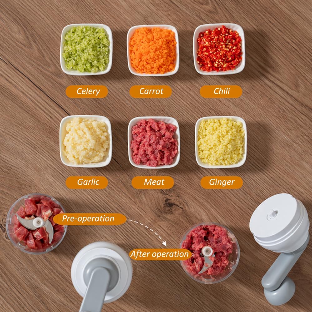 Manual Garlic Chopper, Mini Portable Veggie Cutter, 250ML Nut Grinder, Onion Mincer, Suitable for Ginger, Chili, Fruit, Meat, Potato Etc