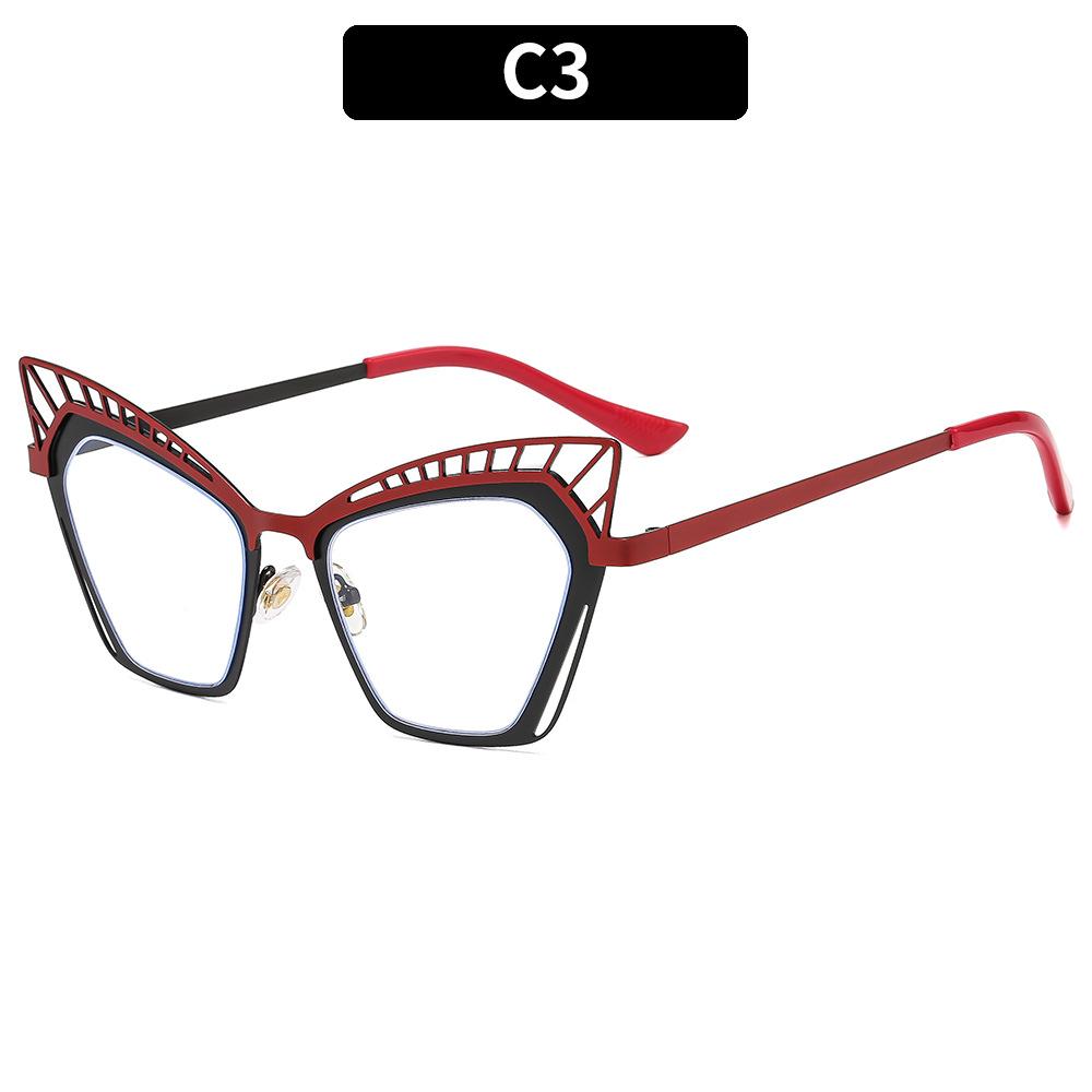 Women's Glasses, Fashionable Large-frame Metal Cat Eye Hollow Glasses.