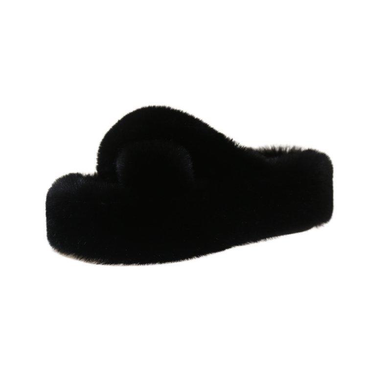 Women s New Fashion Thick Soled Fur Slippers,Outdoor Plush Warm Cotton Slides 35 чёрный