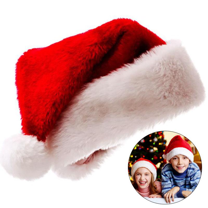 Plush Christmas Hat for Adult Kids Thickened Warm Santa Claus Red Xmas Hats Cap Merry Christmas New Year Party Decoration