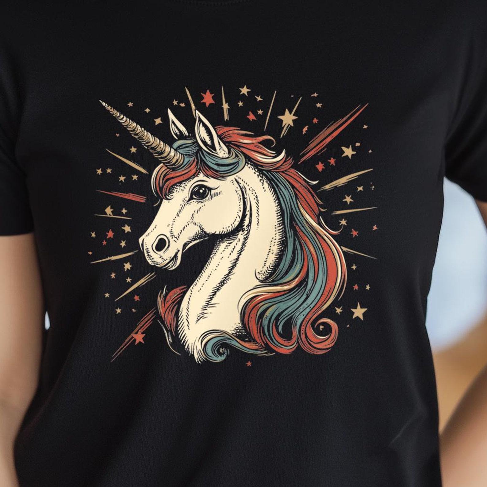 Retro Unicorn Shirt, Vintage Magical Unicorn T-shirt, Fairycore, Fantasy Art Tee, Unisex, 4XL
