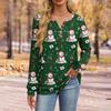 Women's Fashion V-Neck Button-Up T-Shirt With Christmas Print Long-Sleeved Top
