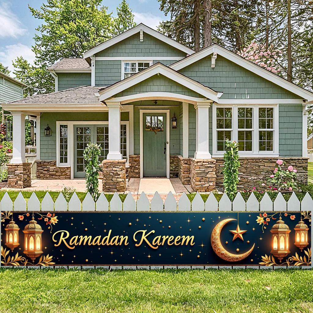 Ramadan Kareem Banner Mosque Lanterns Festive Welcome Backdrop Ramadan Mubarak Party Home Decor Photography Props Background