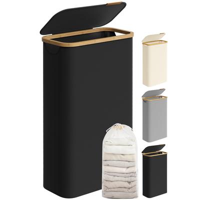 SONGMICS Slim Foldable Laundry Basket, 65L Large Capacity, Portable, Suitable for Bathroom Use, Laundry Storage, Stylish, Black, LCB506B01