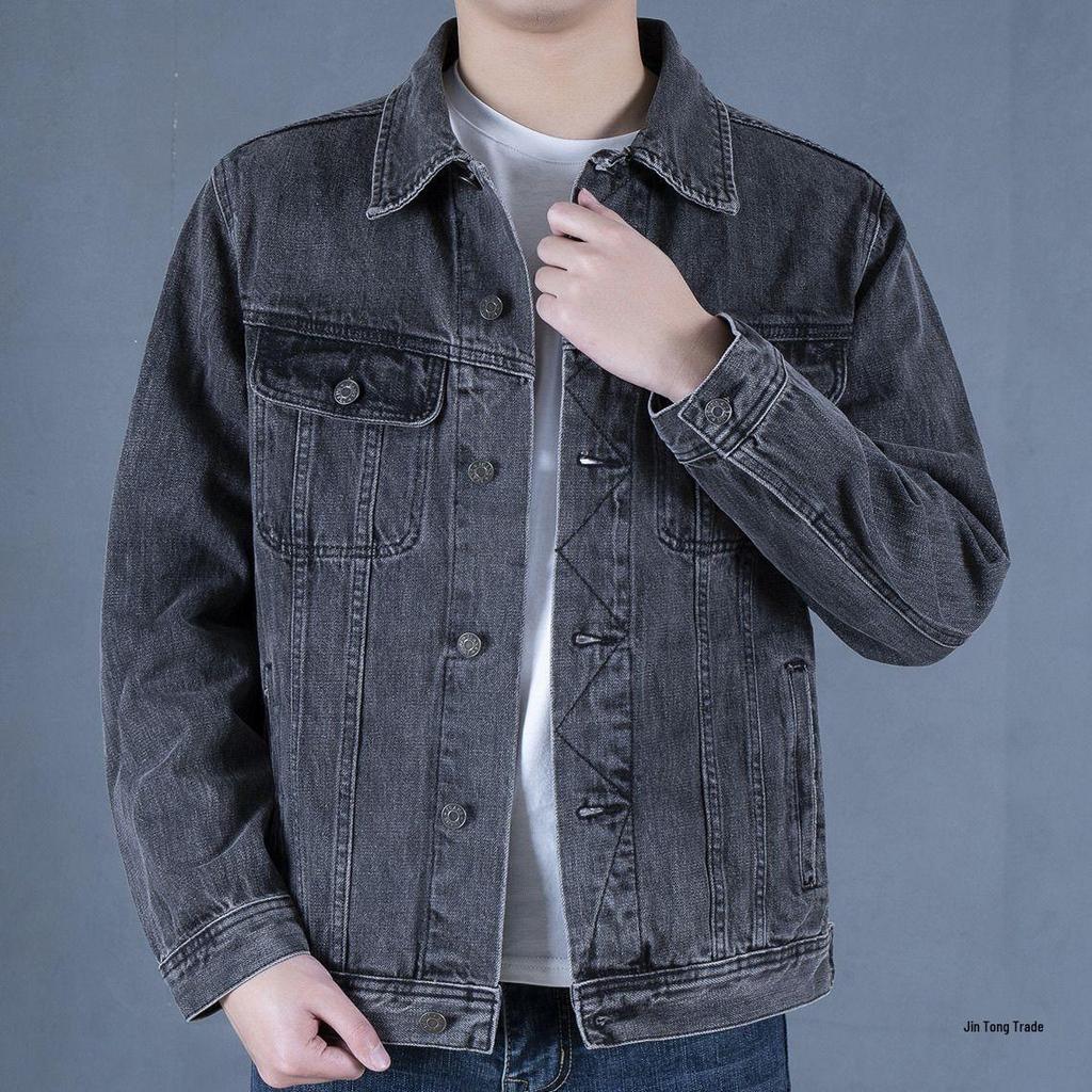 Men's Trendy Retro Motorcycle Denim Jacket - Slim Fit, Fashionable Baseball Collar for Autumn and Winter.