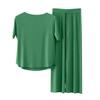 Ladies Casual Pajamas Set Color V Neck Short Sleeve Top Nine Minute Pants Two Piece Set