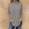 Kadınlar İçin Tişörtler Sonbahar Rahat Uzun Kollu Gömlekler Sweatshirt Vintage Baskılı Yüksek Yaka Üst Kazak
