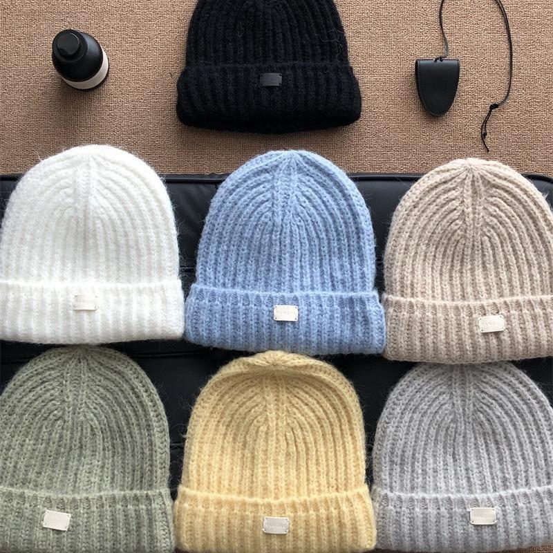 Japanese Style Small Blue Knitted Hat with Large Head Circumference and Face Women's Autumn and Winter Ear Protection Warm Woolen Hat for Men