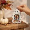 Rustic Wood Picture Frame Halloween Cute Ghost Wooden Photo with Hanging Rope, Creative Theme Decor for Holiday Party And Home Wall Decoration