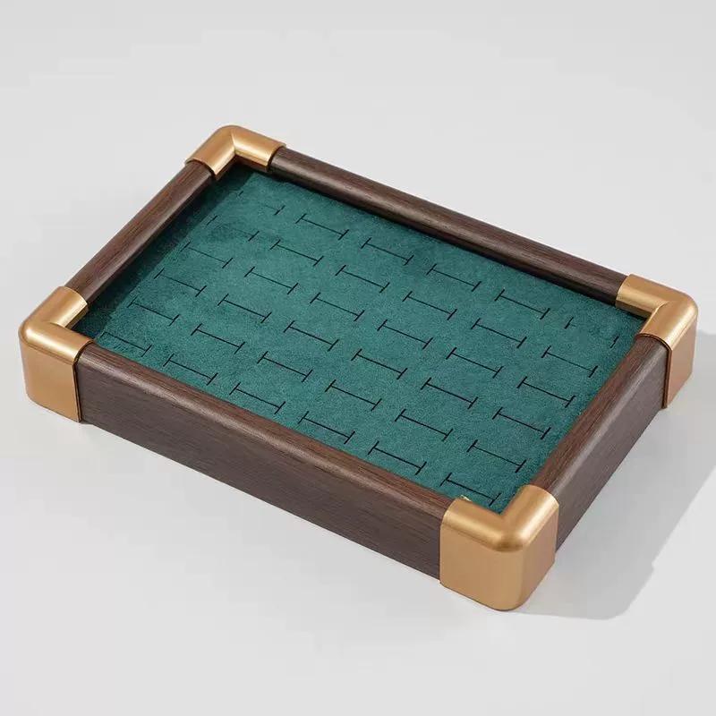 Fashion 36 Slots Ring Display Tray Wooden Velvet Stud Earrings Ring Bracelet Jewelry Storage Trays Counter Window Showcase Props