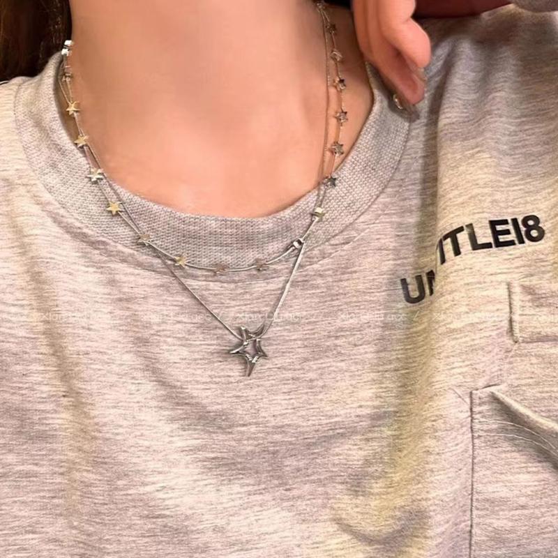 Fashion Star Pendant Necklace Stackable Long Chain Sweater Chain for Women Statement Choker Clavicle Chain Jewelry