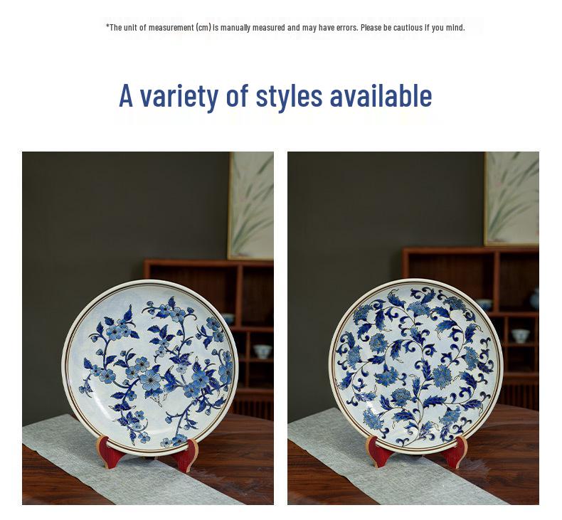 Blue and White Linglong Deep Ceramic Plate - High-End Retro Tea Tray Dish for Home Use