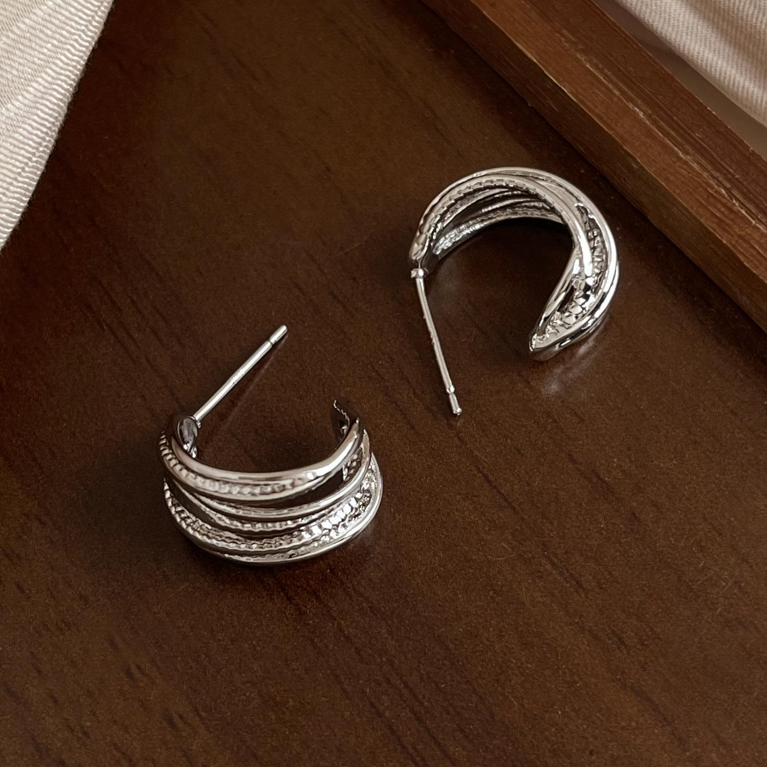 Sterling Silver Geometric Line Earrings: High-End, Bold, European & American Style
