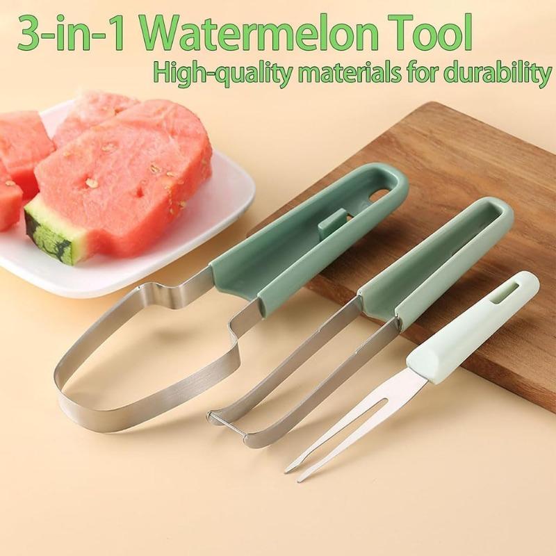 Kitchen 3-in-1 Watermelon Popsicle Cutting Tool, Stainless Steel Fruit Clip, Digging Block, Multifunctional Household Fruit Divider