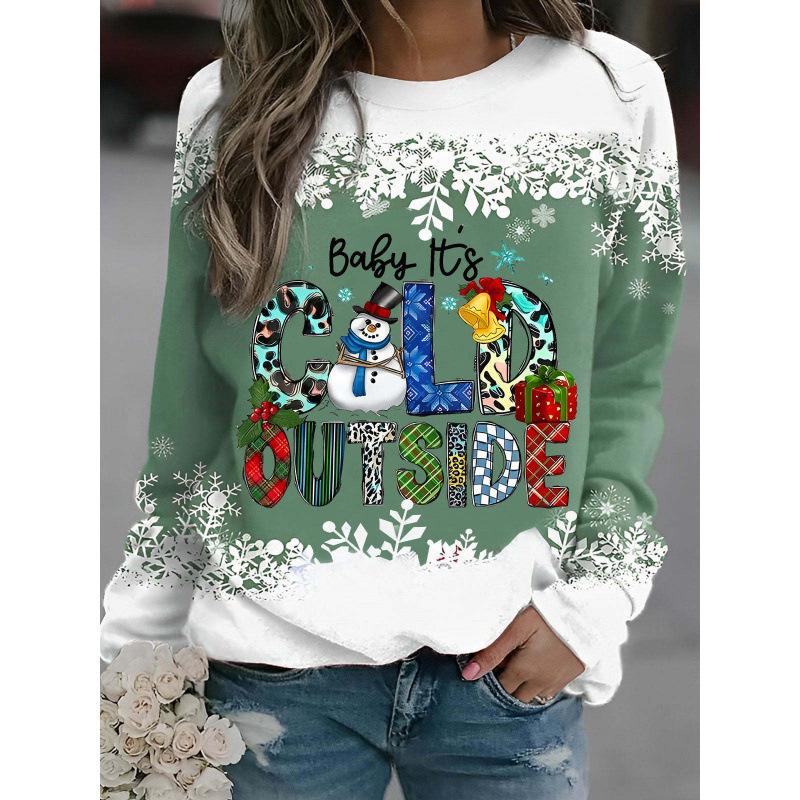 Women's Christmas 3D Printed Crew Neck Long Sleeve T-Shirt Fashion Versatile Breathable Trend Casual