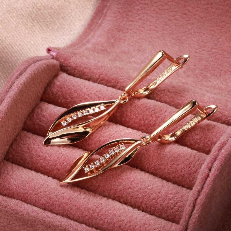 Roségold Natürlicher Zirkon Lange Hängeohrringe Für Damen Mode Geometrie Romantische Hochzeitsfeier Feiner Täglicher Schmuck