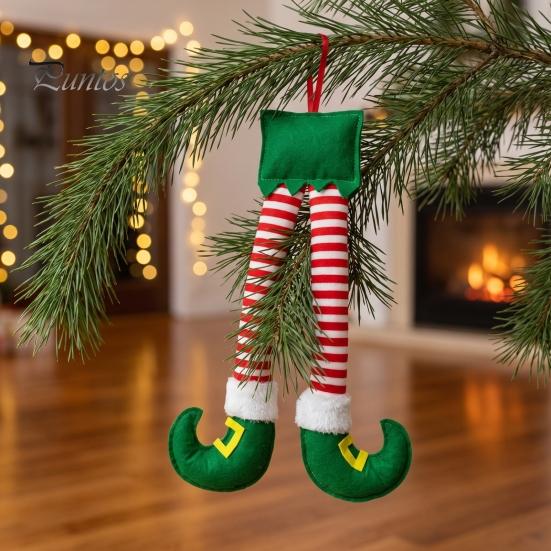 Weiches Stoff-Hängeornament Weihnachtselfenbeine, Weihnachtsmannbeine Ornamente, Plüsch gefüllter Weihnachten Auto Anhänger, Festliche Stiefel Lustige Feiertagsdekoration für Spiegel,